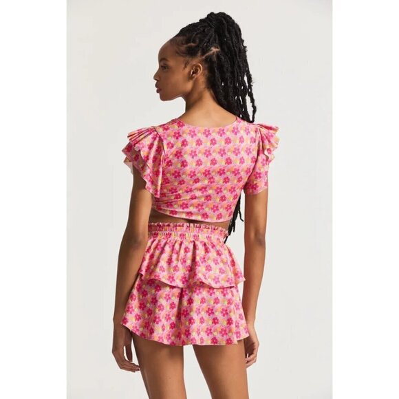 LOVESHACKFANCY Kiella Ruffle Crop Top and Citrine Mini Skirt in Passion Sound - Picture 4 of 14